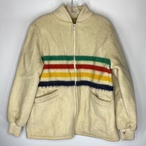 Vintage Hudson Bay 50's Bay Striped Pure Wool Blanket Coat Jacket Large